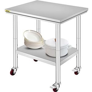 Mophorn roestvrijstalen werktafel met wielen 24 x 30 voorbereidingstafel met wielen Zware werktafel voor commerciële keukenrestaurantzaken (24 x 30 x 32 inch)