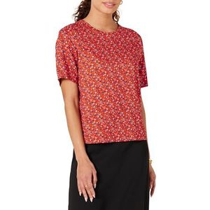 Amazon Essentials Dames Regular-Fit Georgette top met korte mouwen, tomatenrood Ditsy bloemen, medium