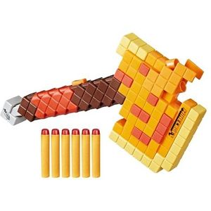 Nerf Minecraft Firebrand, dartblasterbijl, 6 Nerf Elite-foamdarts, ontwerp geïnspireerd op Minecraft-bijl uit de videogame, doorladen met omlaagtrekhendel, Minecraft-speelgoed