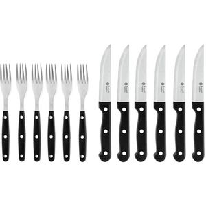 Russell Hobbs RH000431EU 12-delige roestvrijstalen steakset, niet vaatwasmachinebestendig, 6 steakmessen, 6 steakvorken