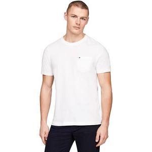 Tommy Hilfiger Heren T-shirt met korte mouwen en ronde hals en zak, Wit, L