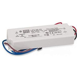 LED voeding transformator Mean Well LPV-35-12 schakelvoeding, 12V / 3A / 36W IP67 LED transformator voor LED-verlichting, wit