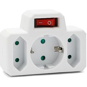 Stekkerdoos met drie aansluitingen 16A + 2x6A - Standaard Schuko. Met schakelaar. Wit