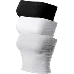MixMatchy Tanktop voor dames, dubbellaags, casual, zomer, ruches, zijdelingse ruches, Verpakking van 3 - zwart/wit/Lt. grijs (Hgrey), S