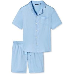 Schiesser heren pyjama korte pyjamaset, lichtblauw piping, Large (52)