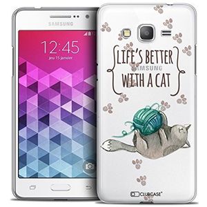 Caseink - Beschermhoes Case voor Samsung Galaxy Grand Prime [Crystal HD Collection Quote Design Life's Better with a Cat - Rigide - Ultra Thin - Gedrukt in Frankrijk]