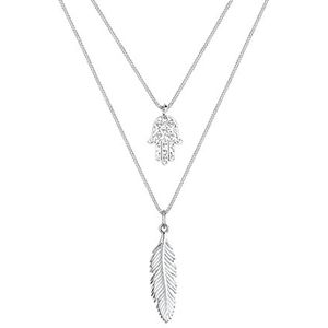 Elli Halsketting dames veer Hamsa Layer met kristallen in 925 sterling zilver, 450, Sterling zilver, kristal