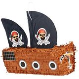 Relaxdays pinata piratenboot, zelf vullen, ophangen, HBD: ca. 35 x 44 x 15 cm, piratenschip, kinderfeestje, kleurrijk