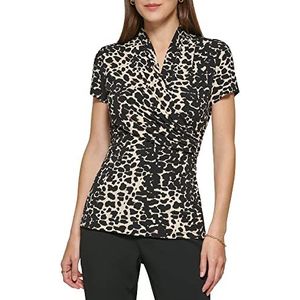 DKNY Women's Short Sleeve Cross Front Suit Blouse, Print, Small