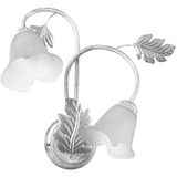 ONLI Applique 2 lampen van metaal gespennel. 2 x E14 ornament met bladeren, glas wit gesatineerd, zilver