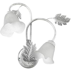 ONLI Applique 2 lampen van metaal gespennel. 2 x E14 ornament met bladeren, glas wit gesatineerd, zilver