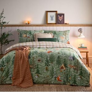 furn. Lodge Wood 100% geborsteld katoenen dekbedovertrekset, eikengroen