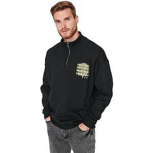 Trendyol Heren motto lange mouwen plus size sweatshirts, zwart, S Grote Maten