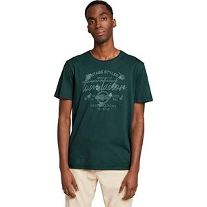 TOM TAILOR Uomini T-shirt met print in used look 1029274, 10362 - Dark Gable Green, XXS