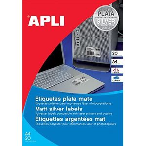 APLI 10071 - Zilveren metalen etiketten 210,0 x 297,0 mm 20 vellen