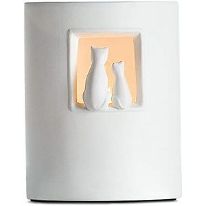 GILDE Lamp tafellamp decoratieve lamp kattenpaar - tafellamp van porselein in wit H 22 cm