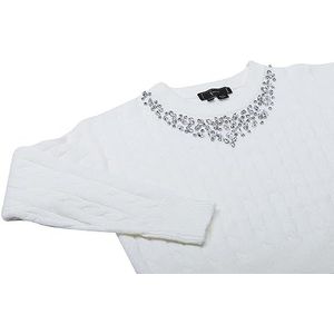 faina Stijlvolle gebreide trui voor dames, met ruitversiering, wolwit, maat XS/S, wolwit, XL