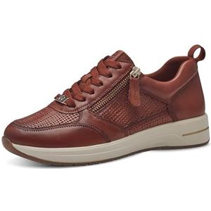 Tamaris Comfort damessneakers, plat van leer met ritssluiting, cognac, 38 EU