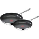 Tefal Jamie Oliver pannenset, 2 pannen van 24 en 28 cm, van roestvrij staal, antiaanbaklaag, titanium, thermo-signaal, diepe vorm, geschikt voor alle soorten fornuizen, PFOA