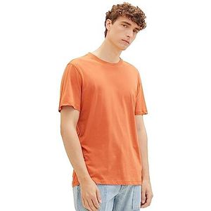 TOM TAILOR Denim Basic T-shirt voor heren met logo-print, 32247-soft herfst rust, XL