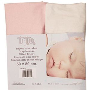 Ti TIN Set van 2 hoeslakens voor kinderbed of maxibed, 100% katoen, hoeslaken met elastiek, 2 stuks, wit en roze, 70 x 140 cm
