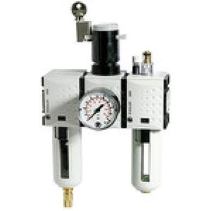 Onderhoudseenheid 3-delig. »FUTURA«, pc-houder, beschermmand en manometer, BG 1, G 1/4, regelbereik 0,2-4 bar, condensafvoer: VA