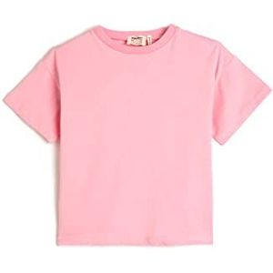 Koton Girls Back Cut Out Detail Basic T-shirt met korte mouwen en ronde hals, katoen, roze (274), 5-6 Jaar