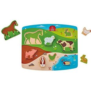 Hape E1454 Farm Animal Wooden Puzzle and Play Board5'' x 2'',2 in 1