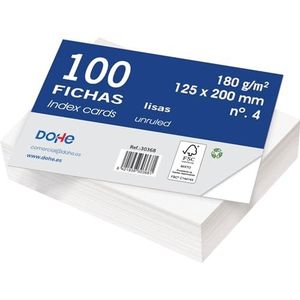 Dohe Gladde indexkaarten van karton (100 stuks) - kaarten voor het schrijven van notities, afmetingen 20 x 12,5 cm, 180 g/m², nr. 4, kantoormateriaal - wit
