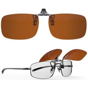 Goiteia Gepolariseerde clip-on nachtrijbril tegen verblinding voor mannen en vrouwen, vermindert effectief verblinding van tegemoetkomende koplampen, hoge resolutie zicht, Brown Flip Up (Caramel