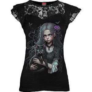 Spiral - Goth Familiar - Kanten Gelaagde Cap Sleeve Top Zwart, Zwart, L