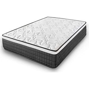 Cama express Origin Visco-elastische matras, hoogwaardig, verschillende comfortzones, omkeerbaar, winter/zomer, onafhankelijkheid, 3D-stof, hoog gramma, wit en zwart, 80 x 190 cm