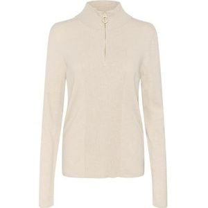 Cream Dames Roll Neck Jumper Turtleneck Sweater Half Zip Lange Mouwen, Oat Melange