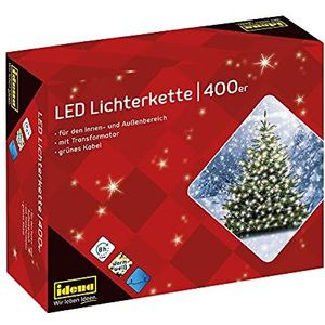 Idena 31123 - LED-lichtslingers met 400 LED in warm wit, met 8 uurs timerfunctie en transformator, ca. 47,9 m lang, binnen en buiten, als decoratie voor feestjes, Kerstmis, bruiloft