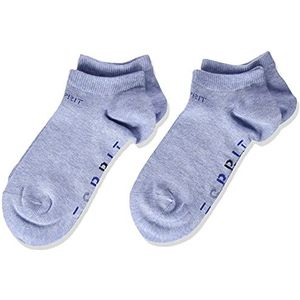 ESPRIT Uniseks-kind Korte Sokken Foot Logo 2-Pack K SN Katoen Kort Eenkleurig Multipack 2 Paar, Blauw (Jeans Melange 6458), 27-30