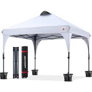 ABCCANOPY ABC-SHJQ Tuinpaviljoen, opvouwbaar, waterdicht, 3 x 3 m, voor festival, zonwering, super compacte luifel, met draagtas, 4 verzwaringszakken, 4 touwen en 4 poten, wit