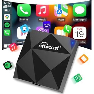 OTTOCAST Carplay-draadloze adapter voor iPhone, Wireless CarPlay dongle automatische verbinding Draadloze Carplay compatibel met bekabelde carplay-functie in de auto (bouwjaar: 2016-2024)
