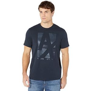 Armani Exchange Heren bedrukt logo op de voorkant, ronde hals T-shirt, marineblauw, klein