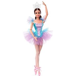 Barbie Ballerinapop, brunette ruim 30 cm, beweegbaar, met tutu, spitzen en tiara, cadeau voor kinderen vanaf 6 jaar, HCB87