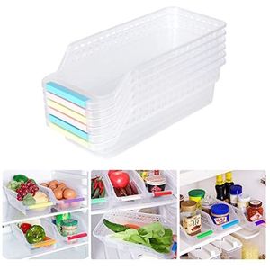 Angelkiss 6 stuks organizer, koelkastladen, opbergbox, onbreekbare koelkastbox voor vriezer, keuken, werkbladen, kasten, roze, blauw, geel