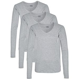 Berydale Dames T-shirt met lange mouwen en V-hals, gemaakt van 100% katoen, Grijs, set van 3, XS