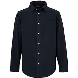 Nautica Heren schooluniform lange mouwen Performance Oxford shirt hemd met button-down-kraag, Donkerblauw, L