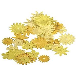 Rayher Hobby 7895520 papier-bloemenmix, versch. maten, 1,5-2,5 cm, 4 soorten, SB-Tube 36 stuks, geeltinten, strooidecoratie, bloemen