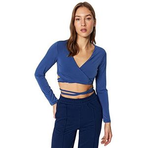 Trendyol Dames Loungewear Slim Bodycone V-hals Gebreide Blouse, Blauw, L