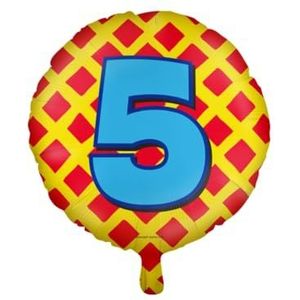 PD-Party 7042105 Gelukkig Folie Ballonnen | Happy Balloons | Viering | Feest Decoraties - 5 Jaren, Rood/Geel, 46cm Lengte x 46cm Breedte x 46cm Hoogte