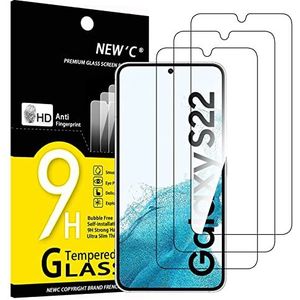 NEW'C 3 Stuks, Screen Protector voor Samsung Galaxy S22 5G, Gehard Glass Schermbeschermer Film 0.26 mm ultra transparant, ultra resistent, Anti-kras, anti-vingerafdrukken