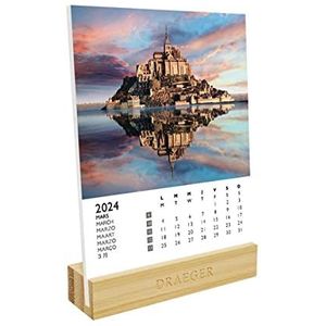 DRAEGER PARIS | Kalender op sokkel Frankrijk 2024 | 12 x 16,5 cm | jaar 2024 | 7 talen | maandkalender | bamboe sokkel | FSC®-gecertificeerd papier | plantaardige inkt
