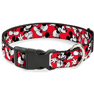 Buckle-Down Plastic Clip Collar - Mickey Mouse Poses Scattered Red/Black/White - 1/2"" Wide - Past 9-15"" nek - Large