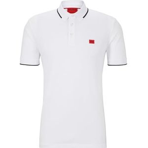 HUGO Deresino232 Slim Fit poloshirt van katoen-piqué met rood logo-label, Open White120, S