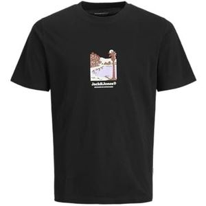 JACK & JONES Jorsplit Graphic Front Tee Ss Crew Neck voor heren, zwart, XL